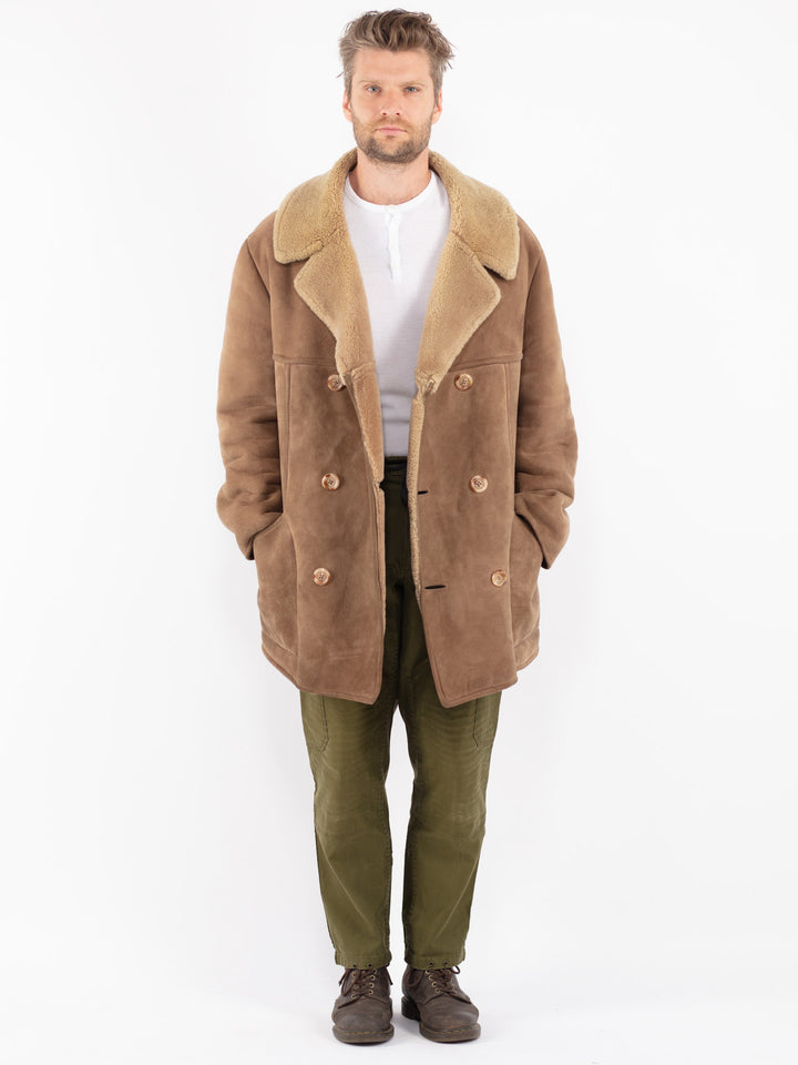 Vintage 70's Men Sheepskin Coat in Beige