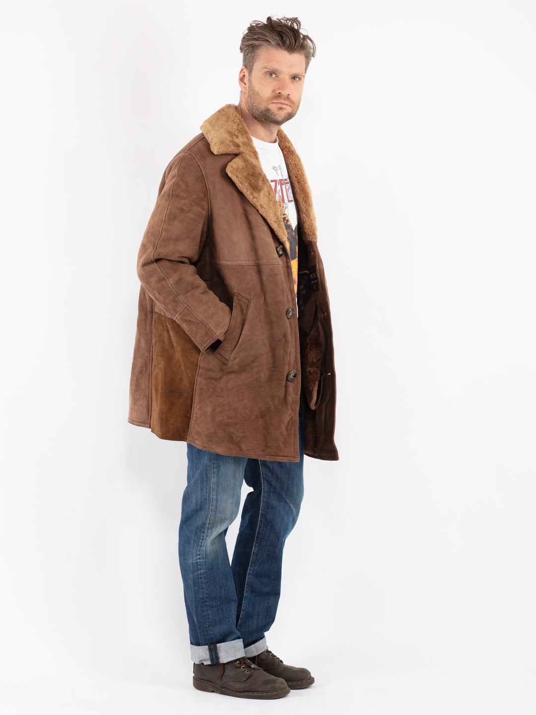 Vintage Men Sheepskin Coat in Brown