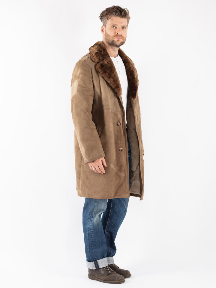 Vintage Men Sheepskin Coat in Beige