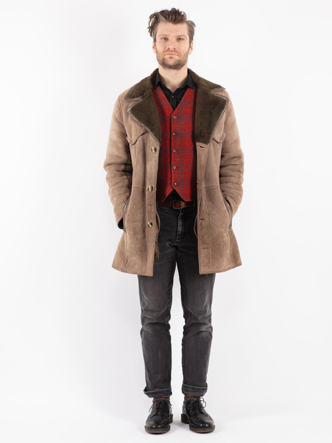 Vintage 70's Men Sheepskin Coat in BeigeZ196
