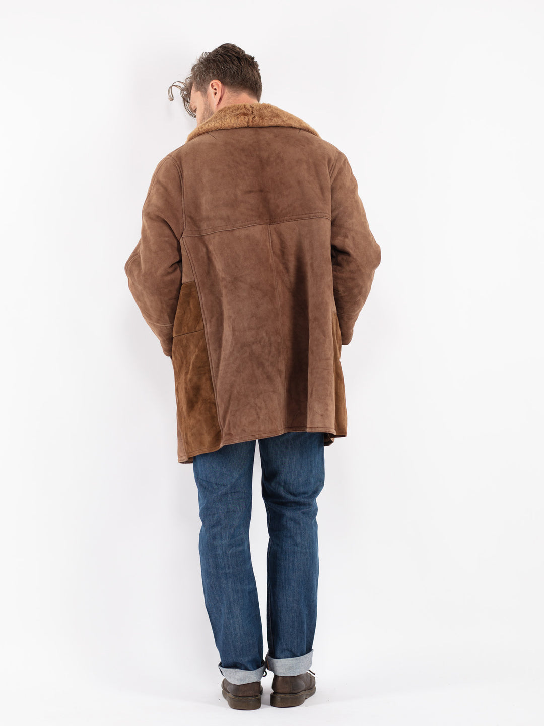 Vintage Men Sheepskin Coat in Brown