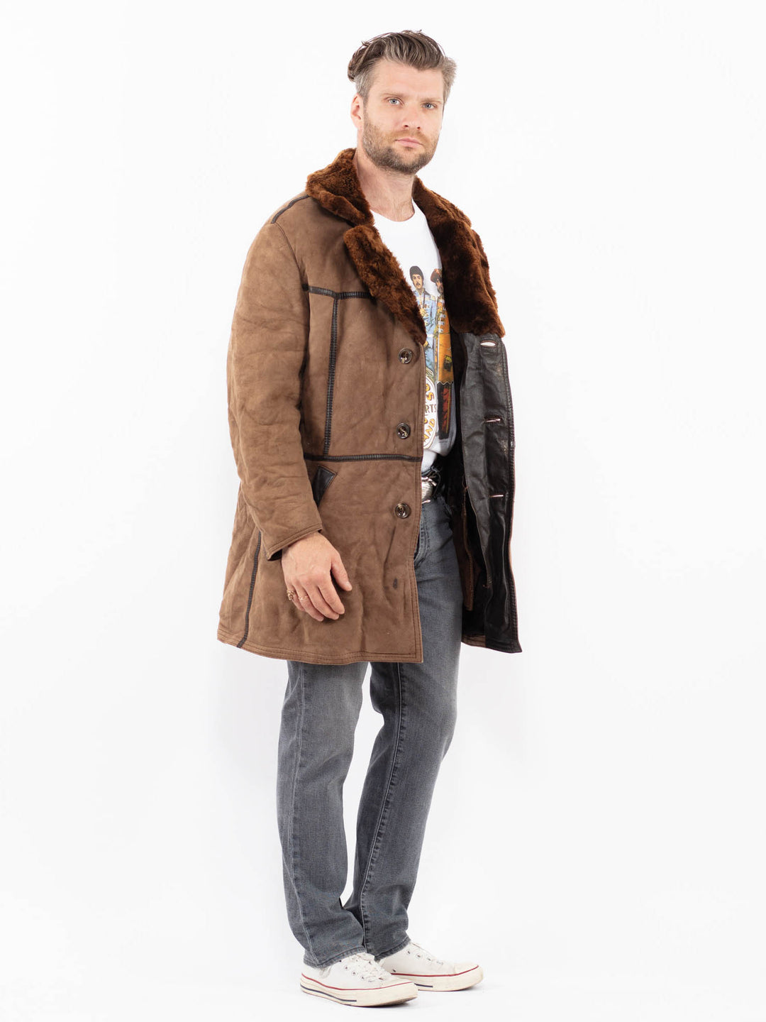 Vintage 70's Men Sheepskin Coat in BrownZ1952