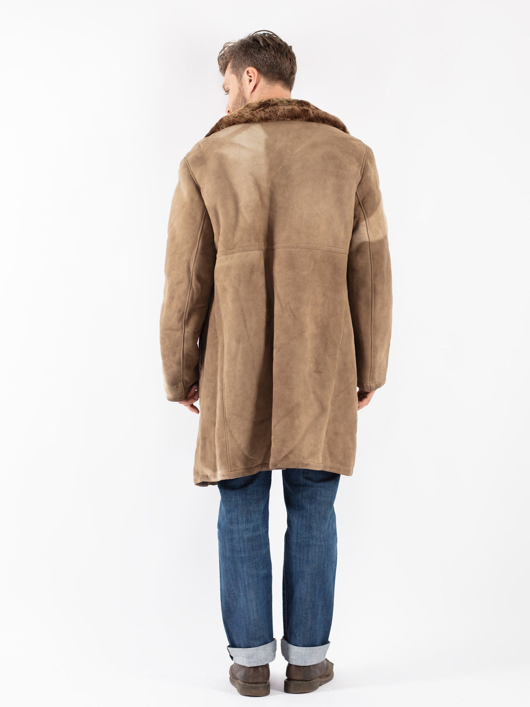 Vintage Men Sheepskin Coat in Beige