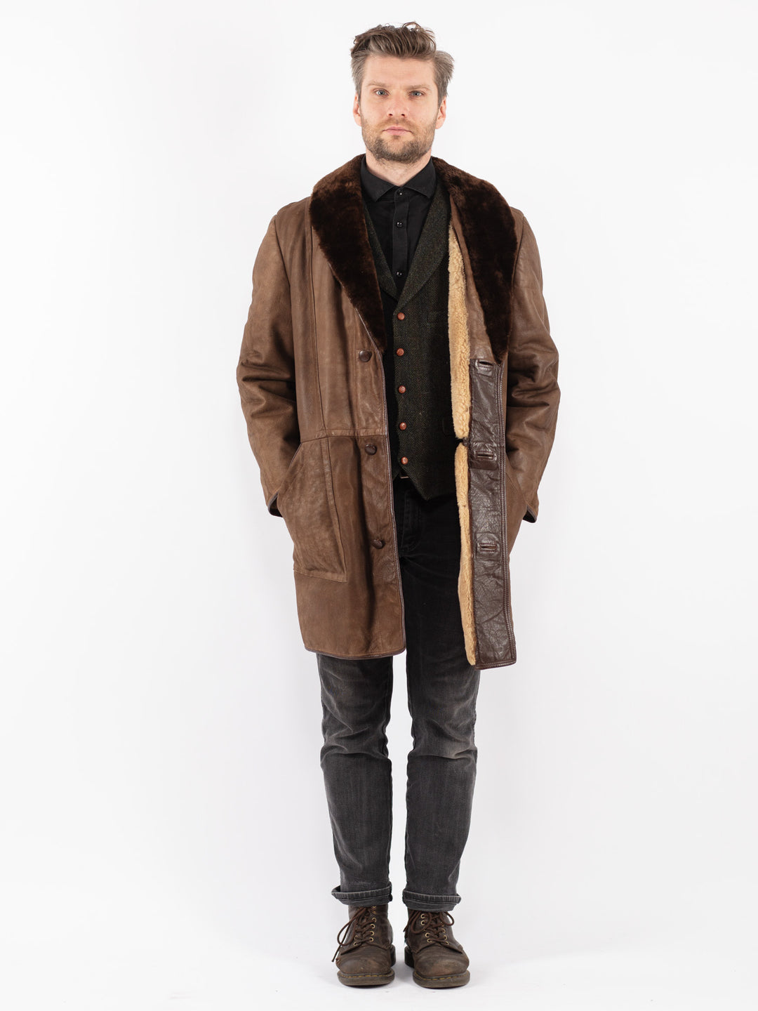 Vintage 70's Men Sheepskin Coat in Brown