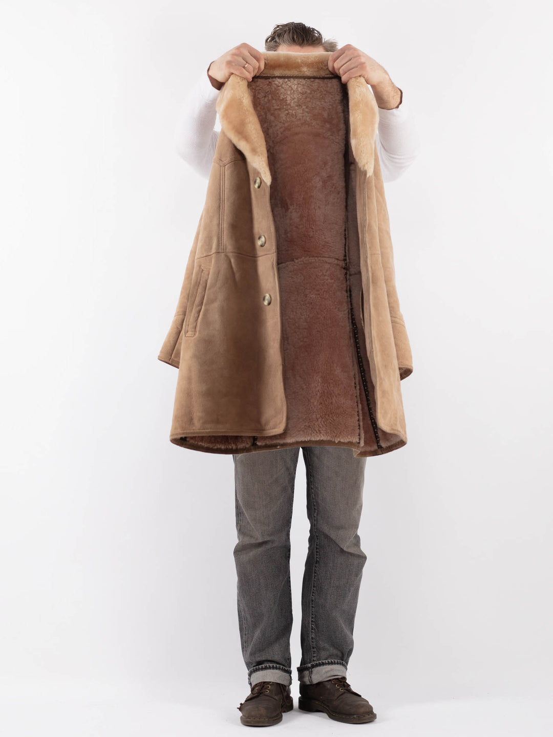 Vintage 70's Men Sheepskin Coat in BeigeZ1134