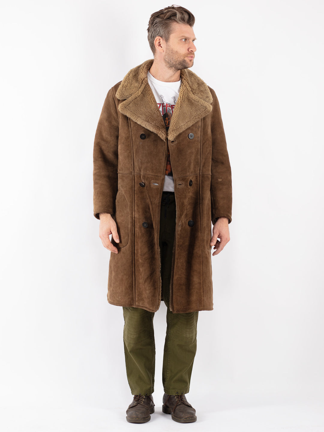 Vintage Men Sheepskin Coat in Brown