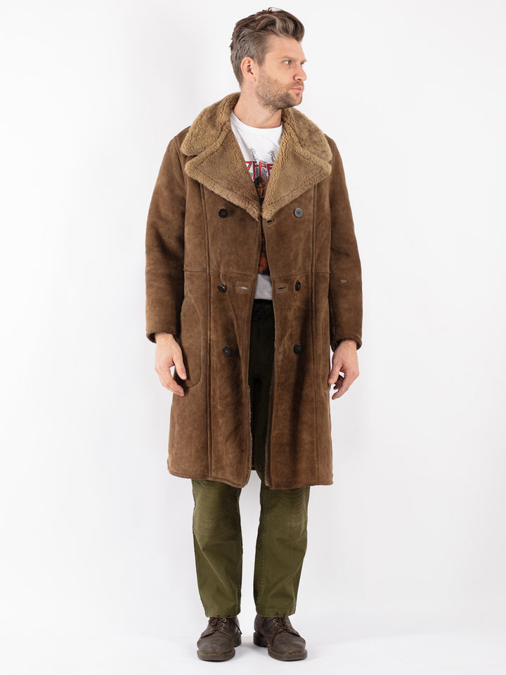 Vintage Men Sheepskin Coat in Brown