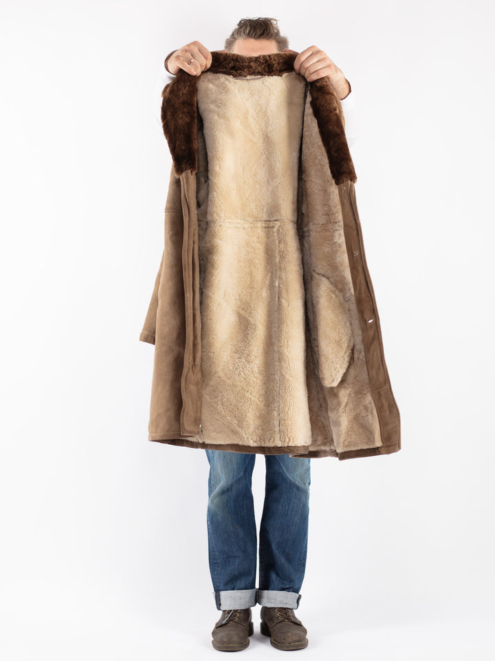 Vintage Men Sheepskin Coat in Beige