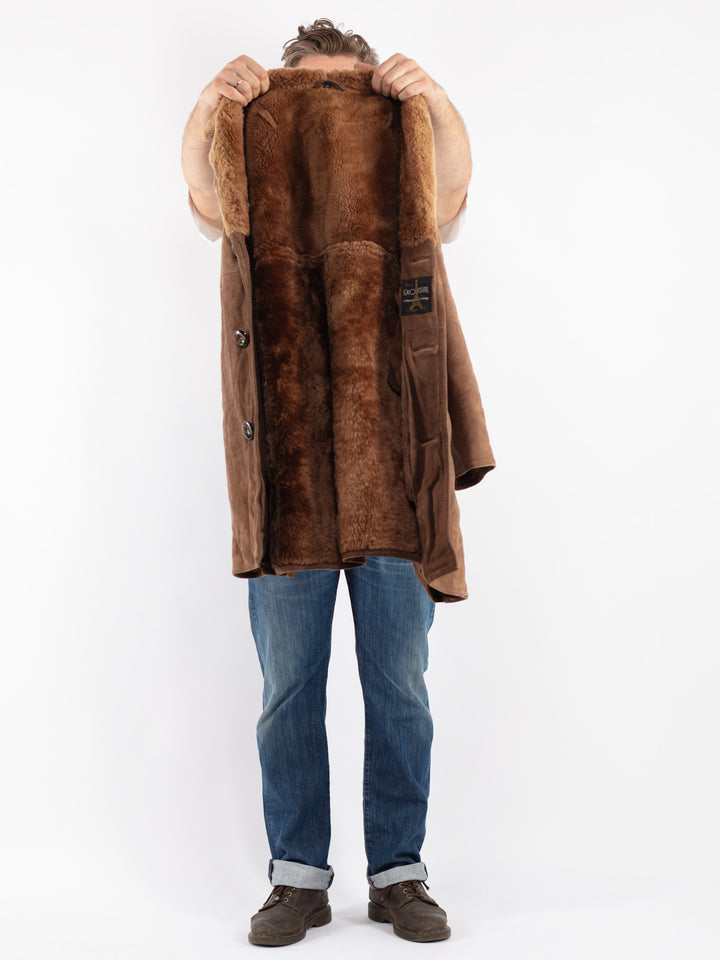 Vintage Men Sheepskin Coat in Brown