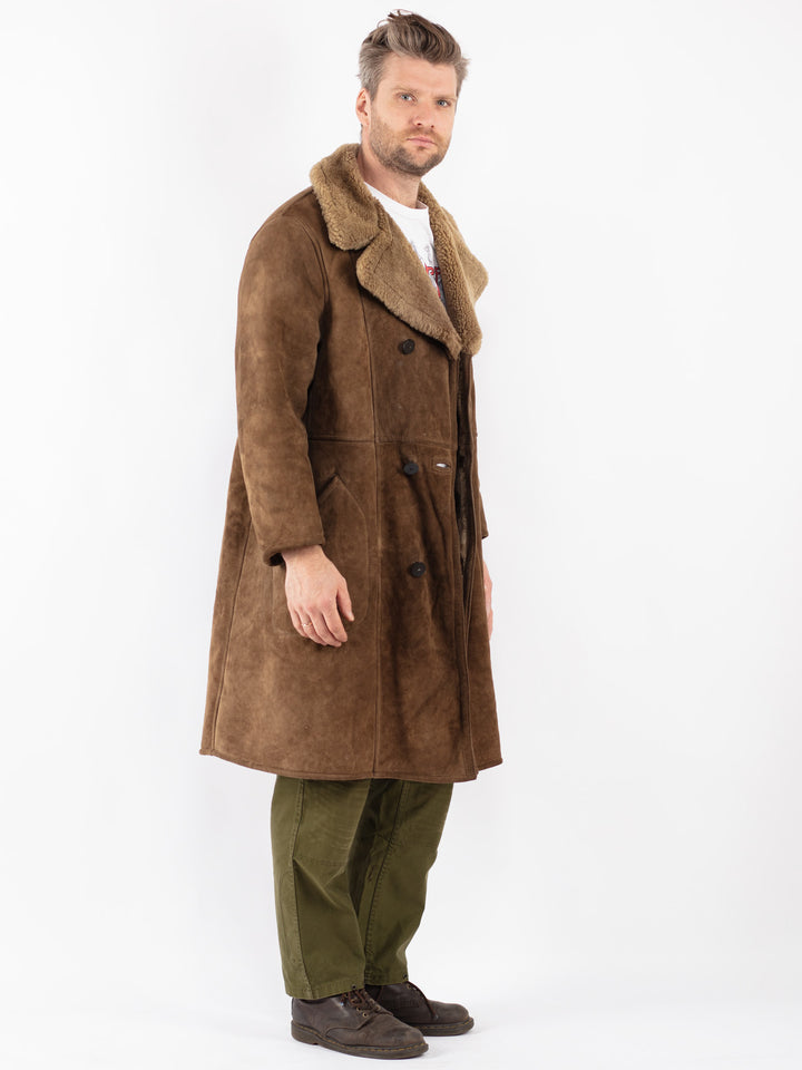 Vintage Men Sheepskin Coat in Brown