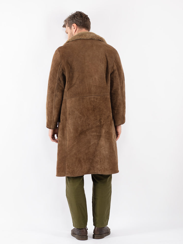 Vintage Men Sheepskin Coat in Brown