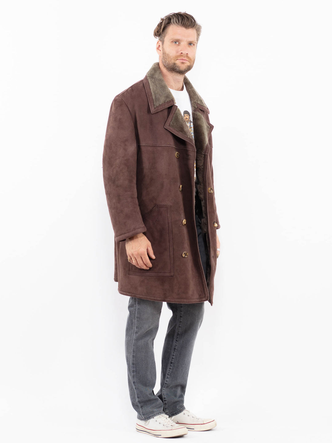 Vintage 70's Men Sheepskin Coat in Brown
