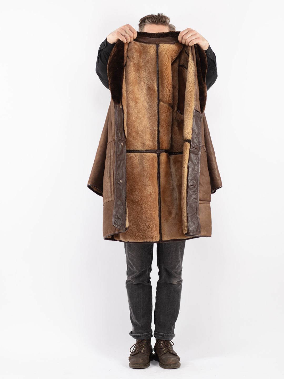 Vintage 70's Men Sheepskin Coat in Brown