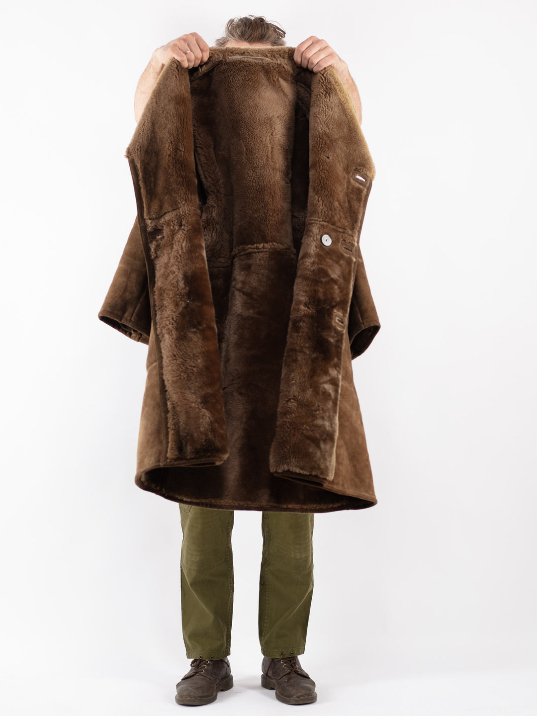 Vintage Men Sheepskin Coat in Brown