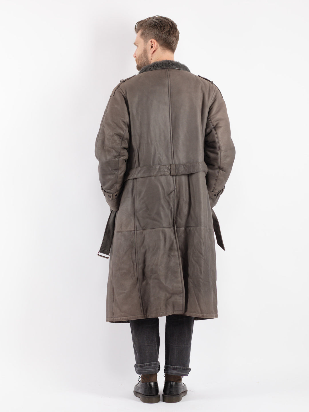 Vintage 70's Men Sheepskin Coat in Gray