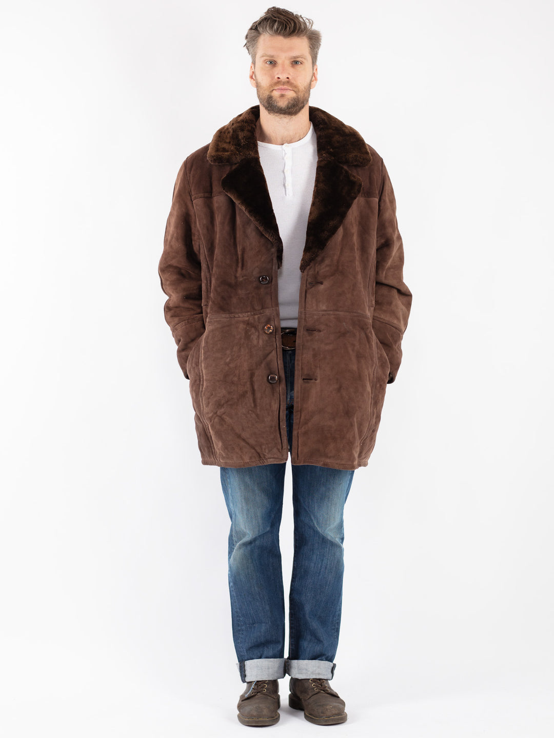 Vintage Men Sheepskin Coat in Brown