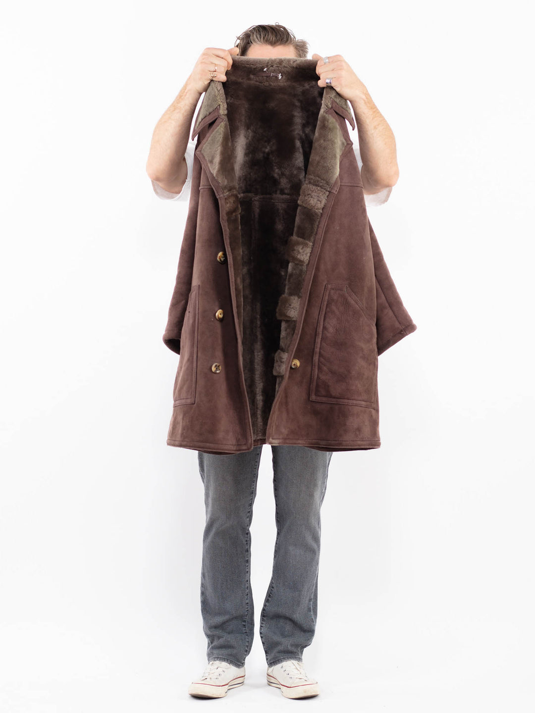 Vintage 70's Men Sheepskin Coat in Brown