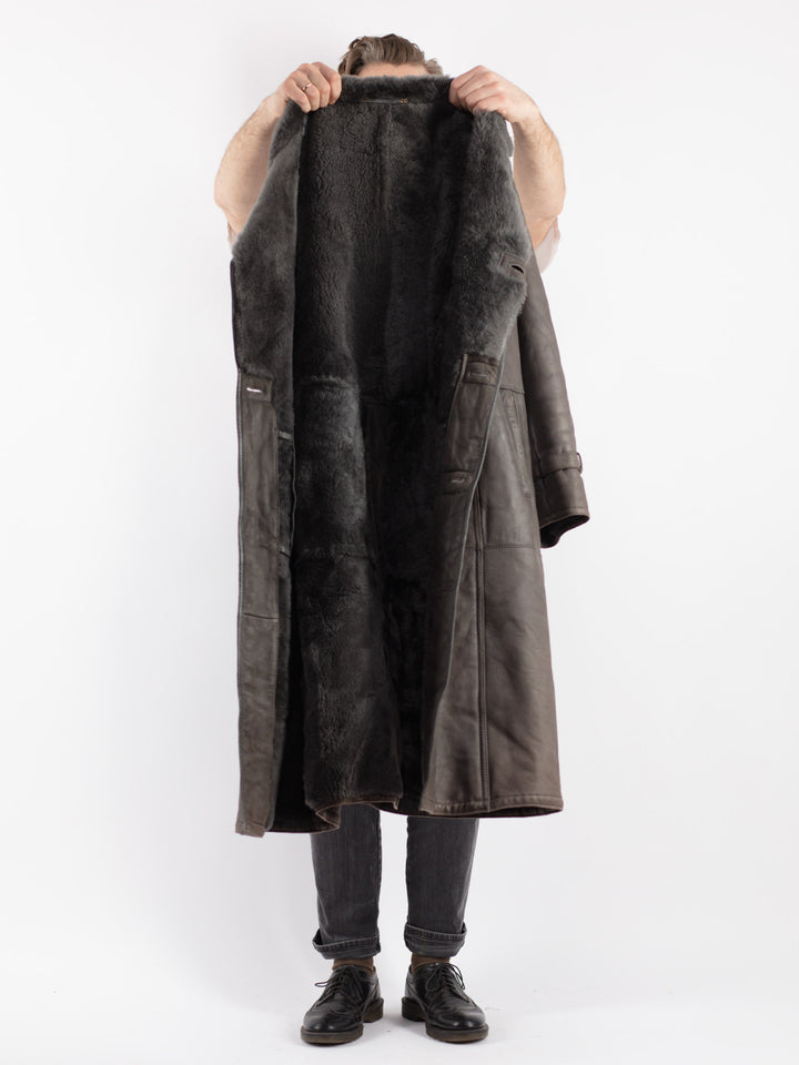 Vintage 70's Men Sheepskin Coat in Gray