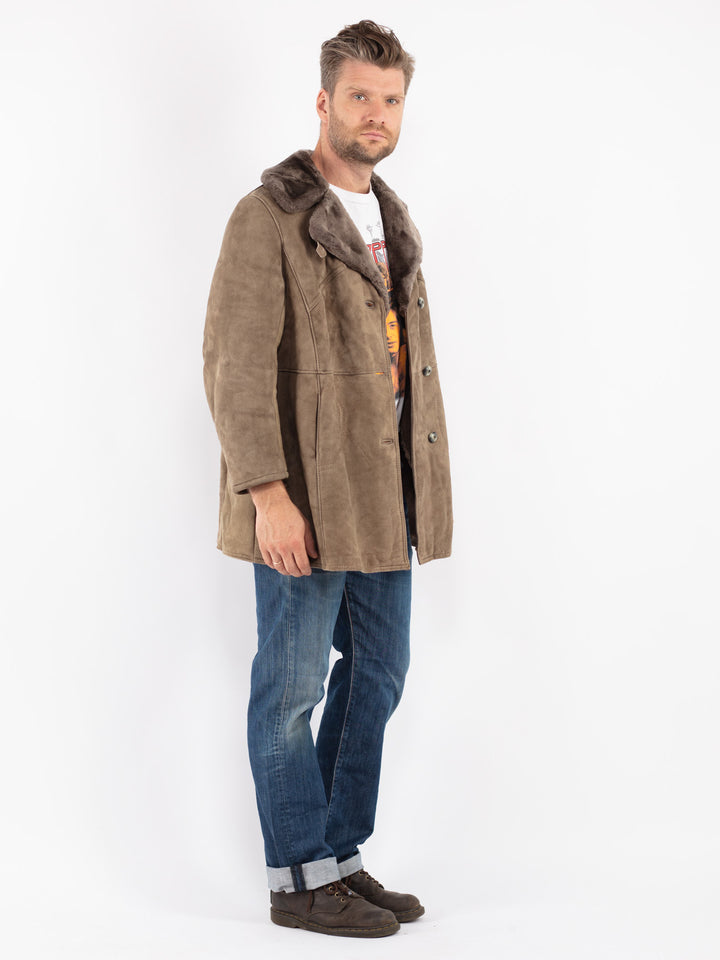Vintage Men Sheepskin Coat in Beige