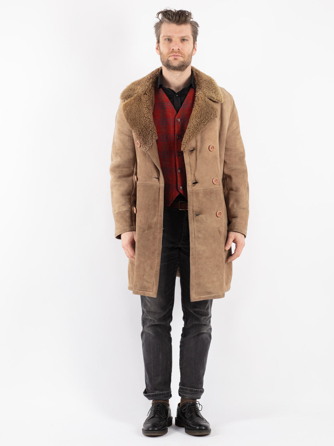 Vintage 70's Men Sheepskin Coat in BeigeZ197