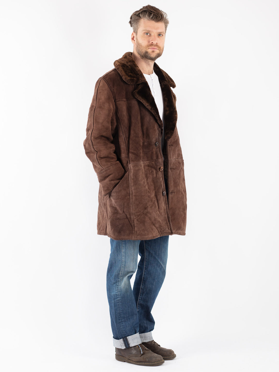 Vintage Men Sheepskin Coat in Brown