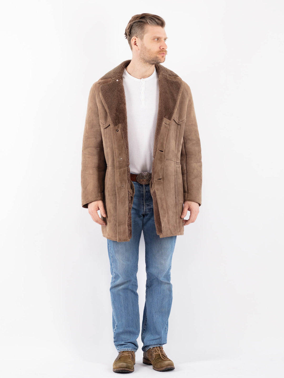 Vintage 70's Men Sheepskin Coat in BeigeZ1421