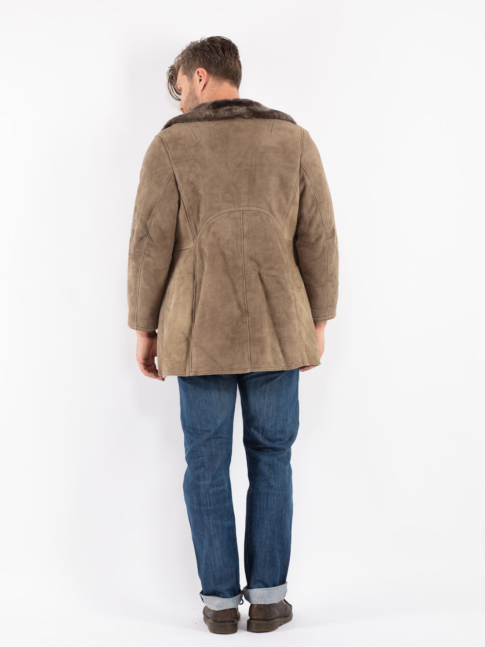 Vintage Men Sheepskin Coat in Beige