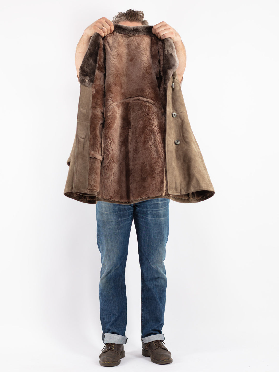 Vintage Men Sheepskin Coat in Beige