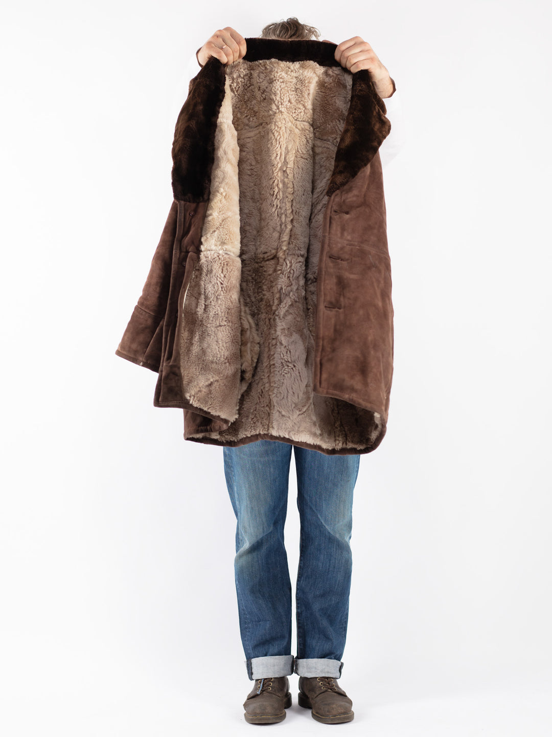 Vintage Men Sheepskin Coat in Brown