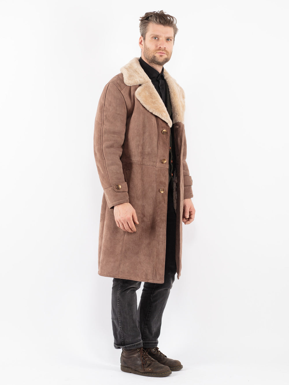 Vintage 70's Men Sheepskin Coat in Beige