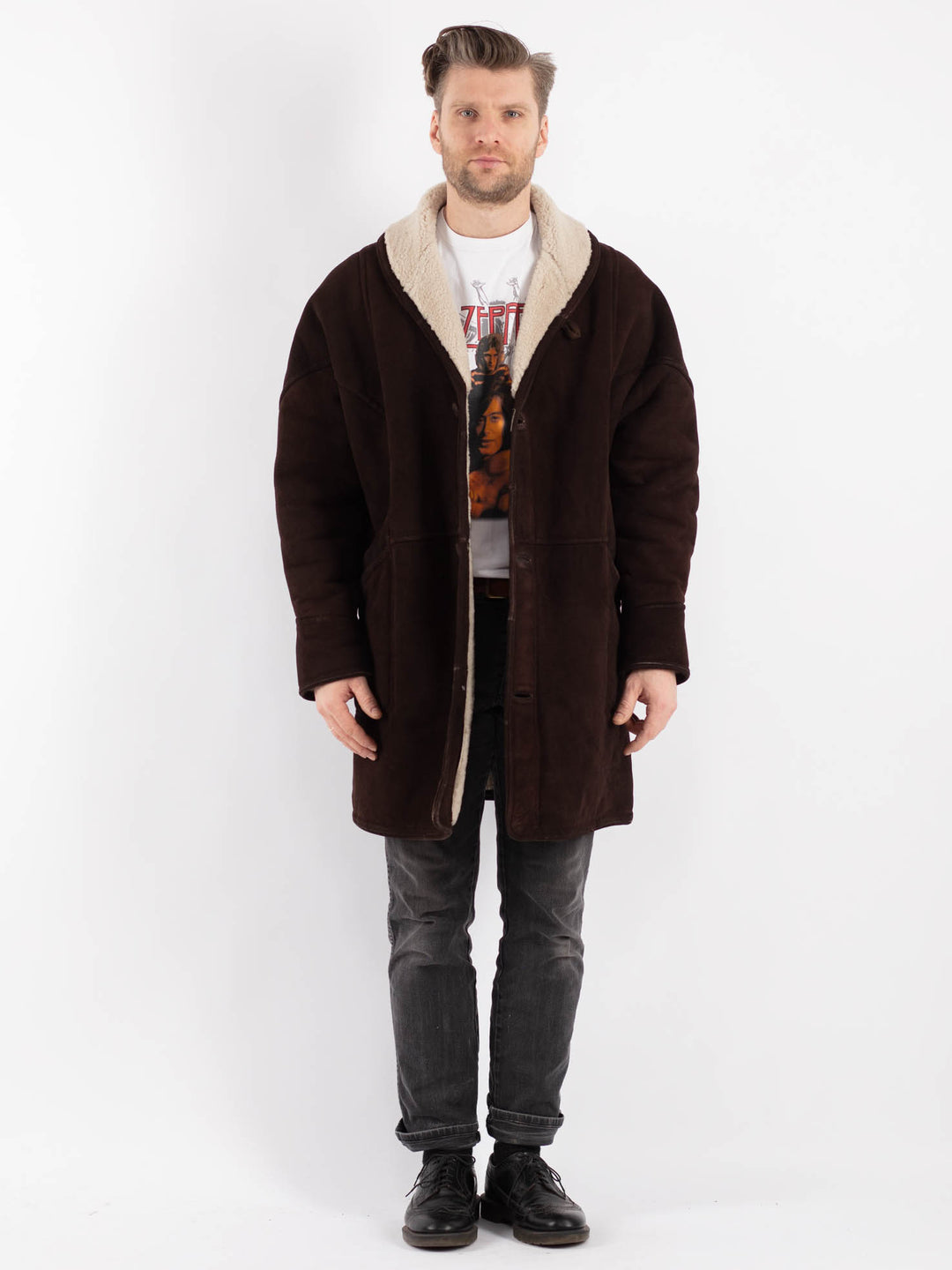 Vintage 70's Men Sheepskin Coat in BrownZ439