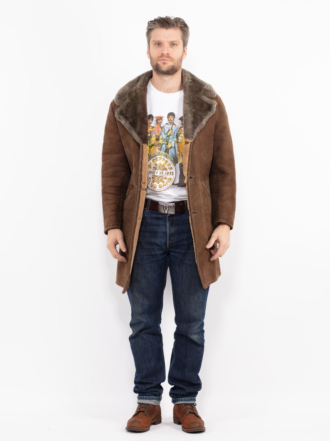 Vintage 70's Men Sheepskin Coat in BrownZ2686