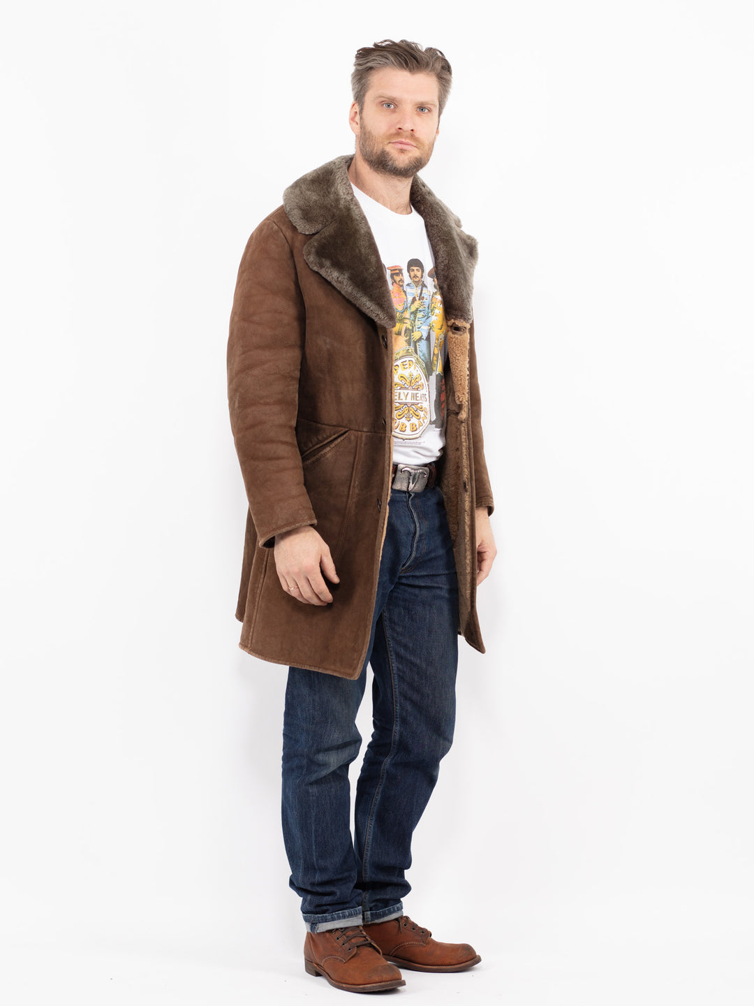 Vintage 70's Men Sheepskin Coat in BrownZ2686