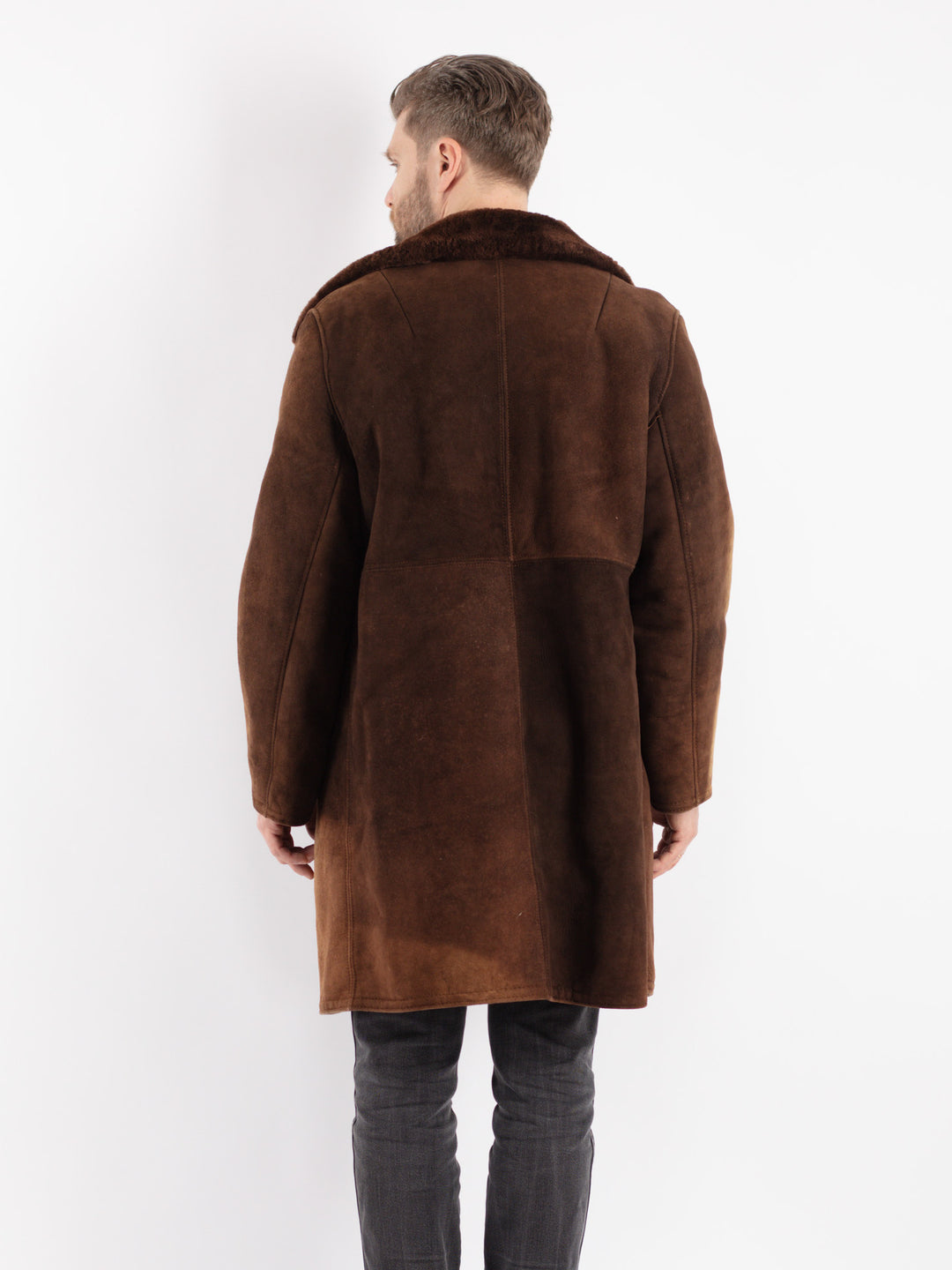 Vintage 70's Men Sheepskin Shearling Coat in Brown