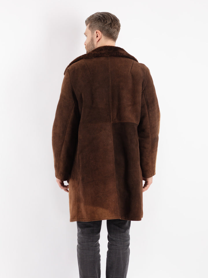 Vintage 70's Men Sheepskin Shearling Coat in Brown