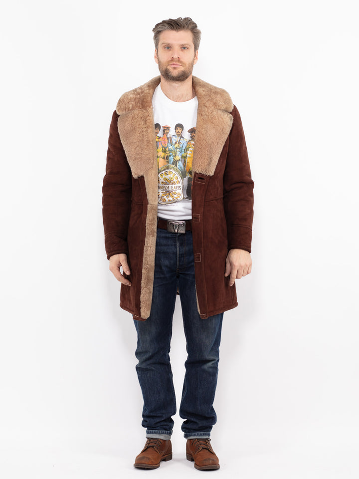 Vintage 70's Men Sheepskin Coat in BrownZ2687