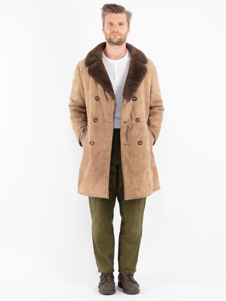 Vintage 70's Men Sheepskin Coat in Beige