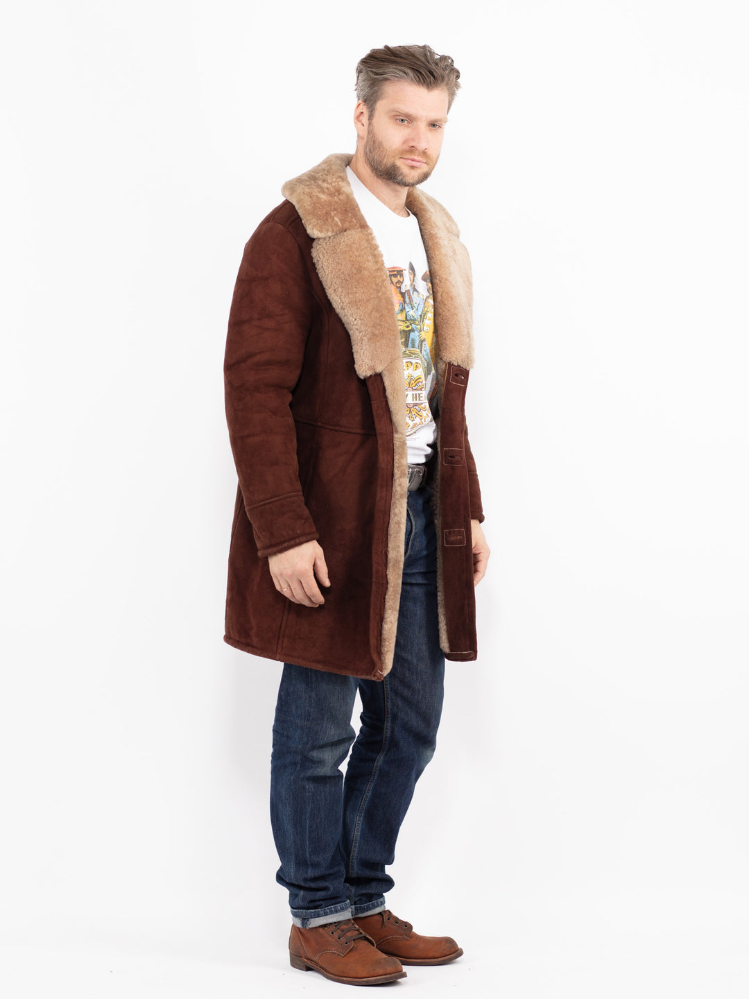 Vintage 70's Men Sheepskin Coat in BrownZ2687