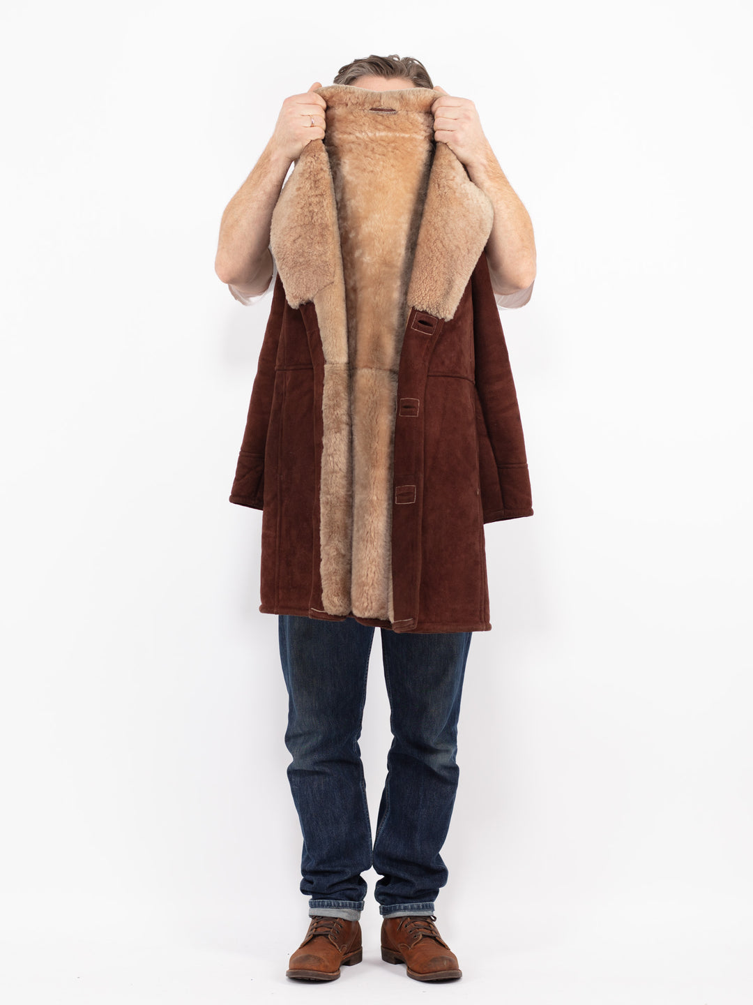 Vintage 70's Men Sheepskin Coat in BrownZ2687