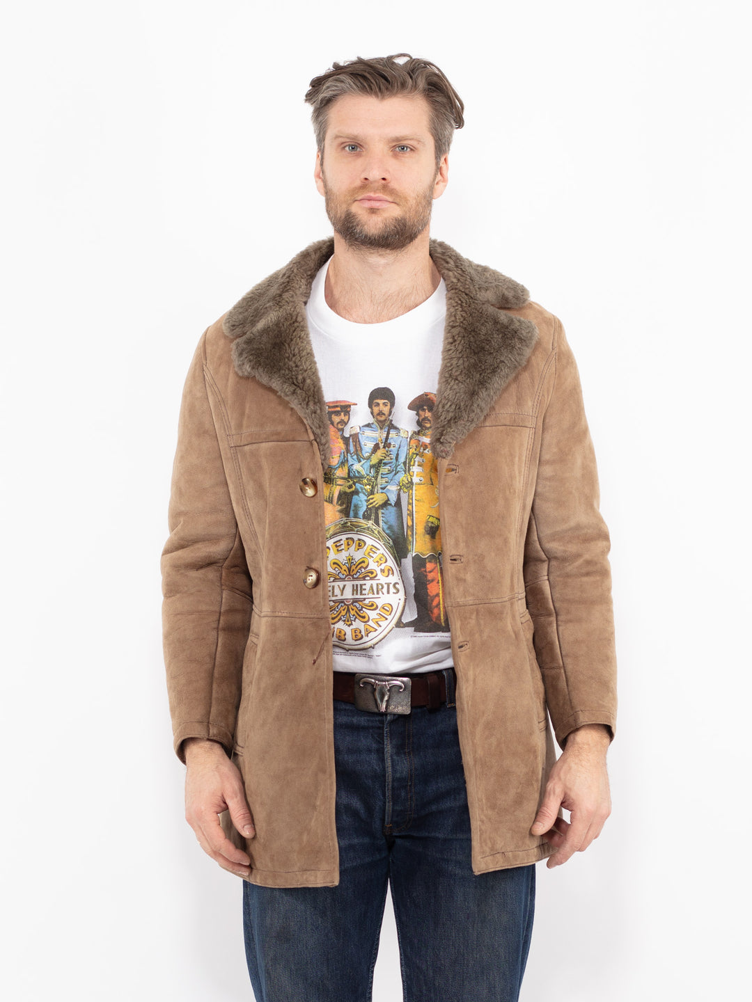 Vintage 70's Men Sheepskin Coat in BeigeZ2688