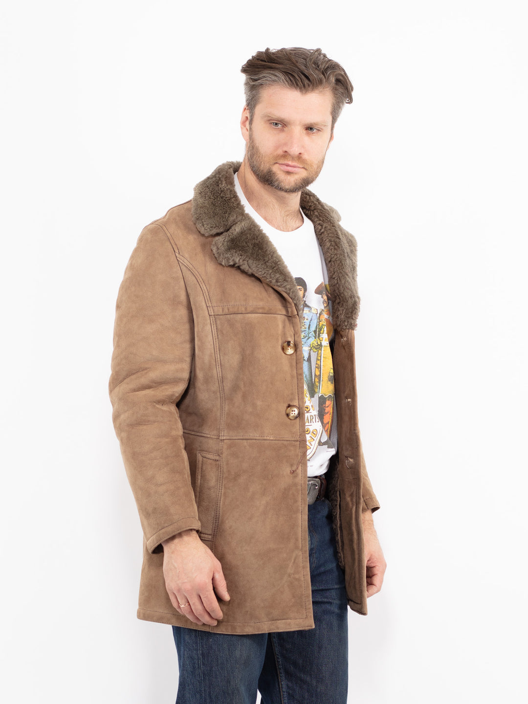 Vintage 70's Men Sheepskin Coat in BeigeZ2688