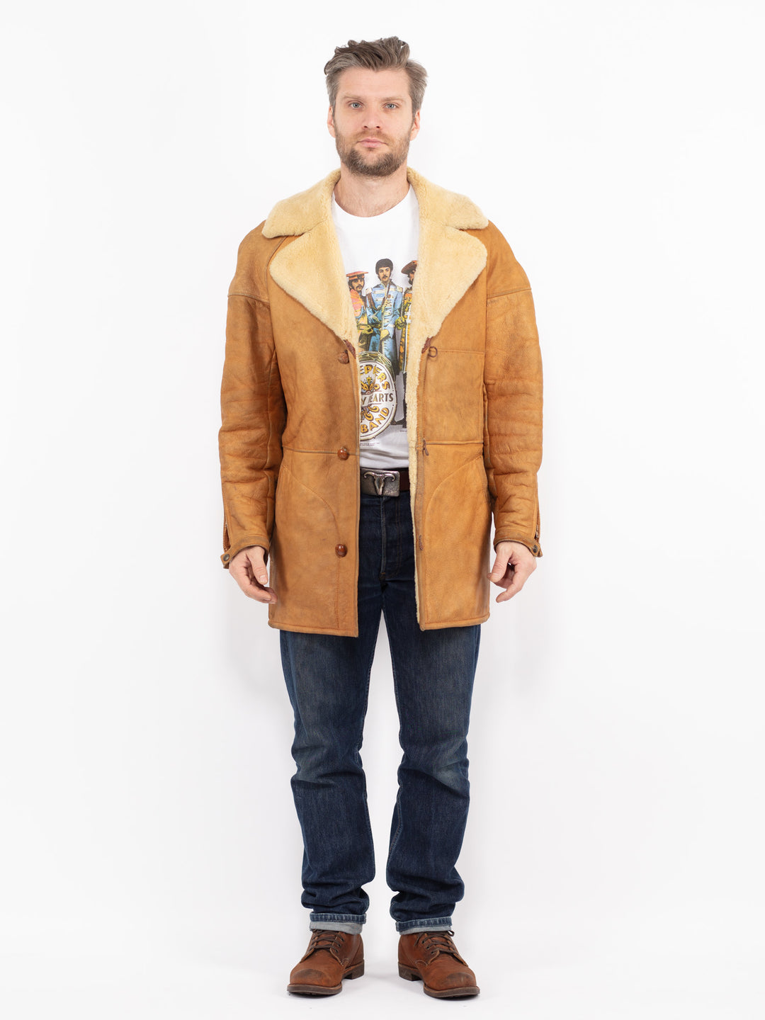 Vintage 70's Men Sheepskin Coat in BrownZ2689