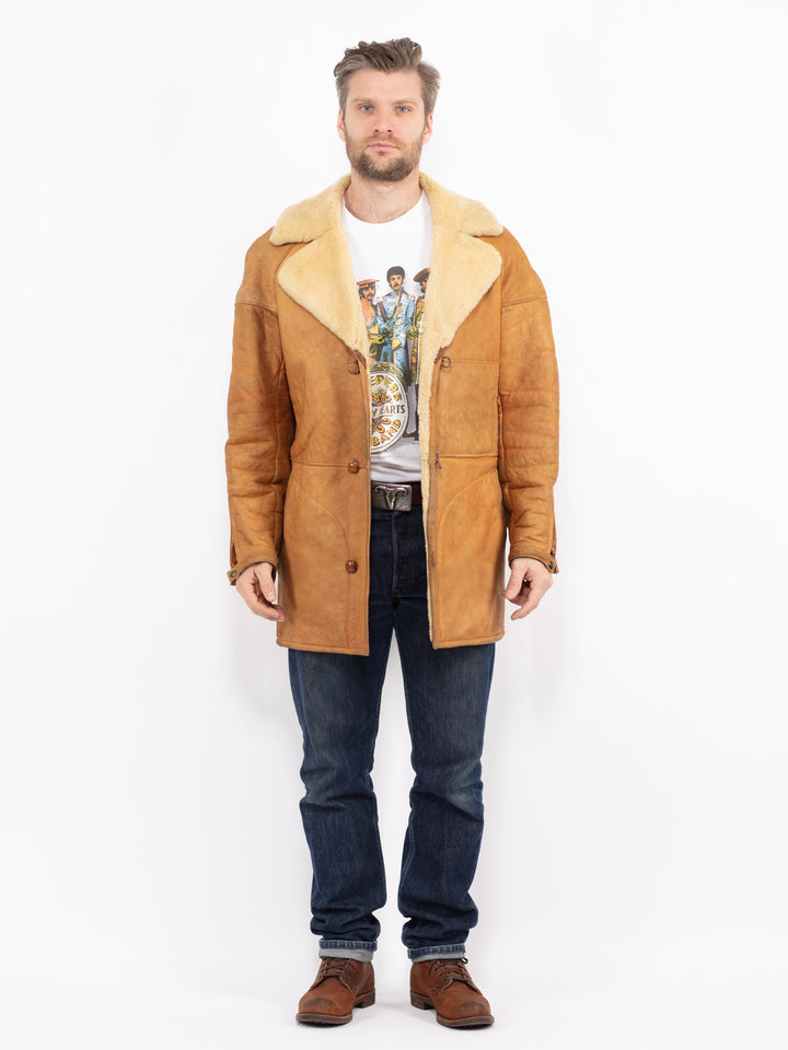 Vintage 70's Men Sheepskin Coat in BrownZ2689