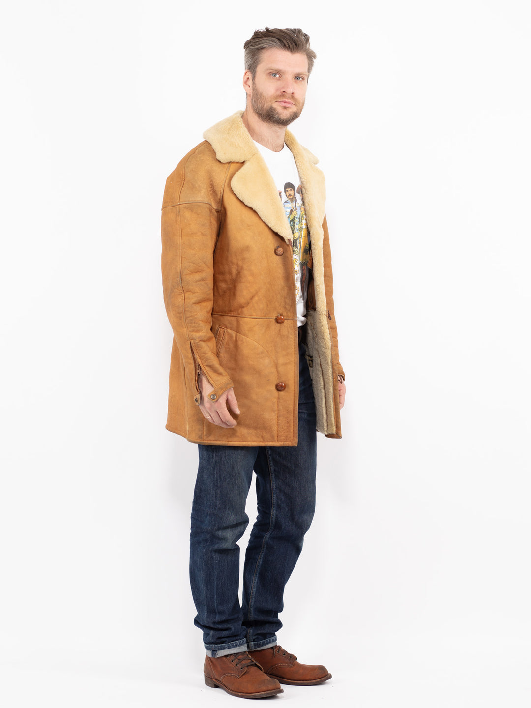 Vintage 70's Men Sheepskin Coat in BrownZ2689