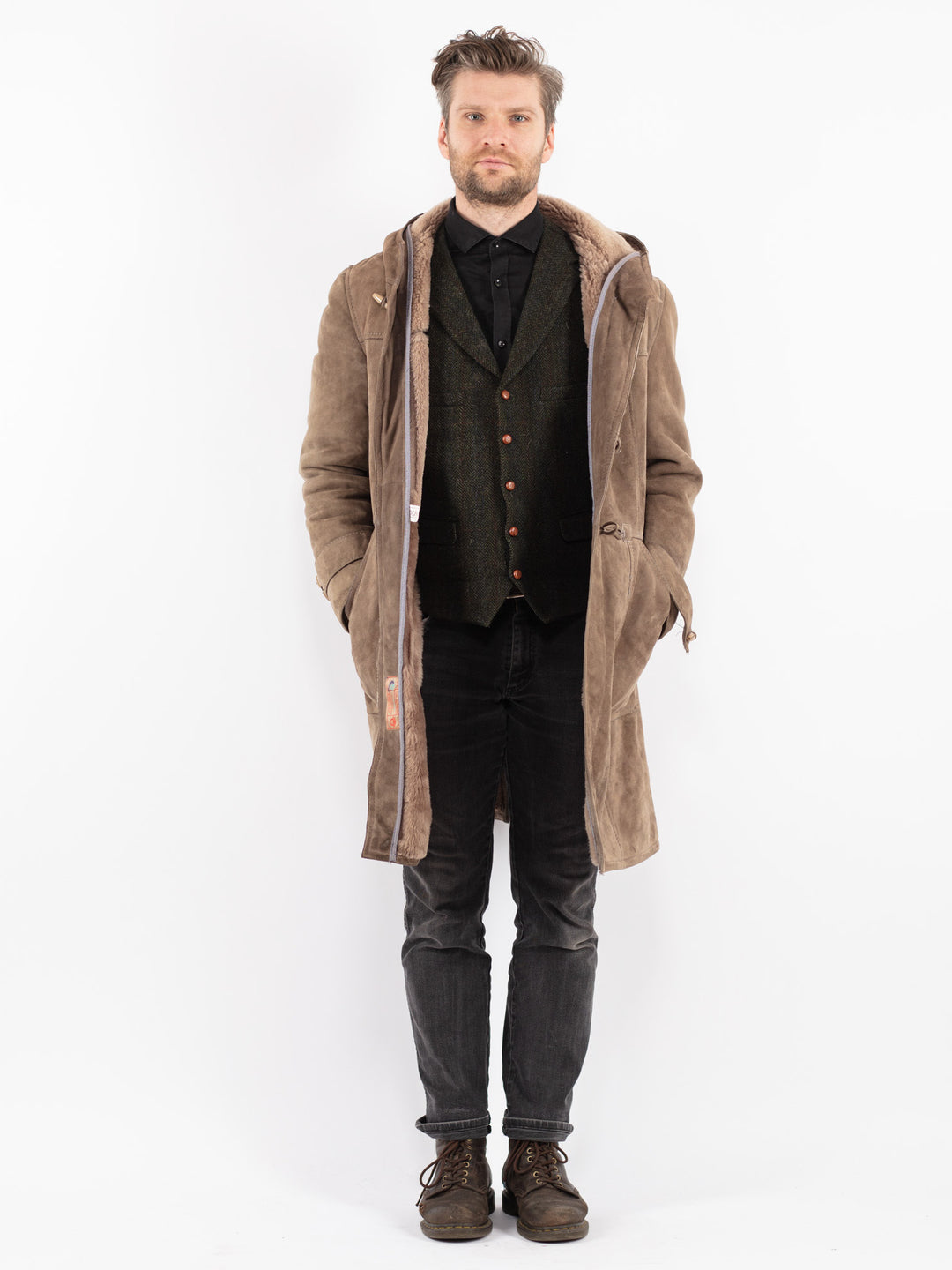 Vintage 70's Men Sheepskin Coat in Beige