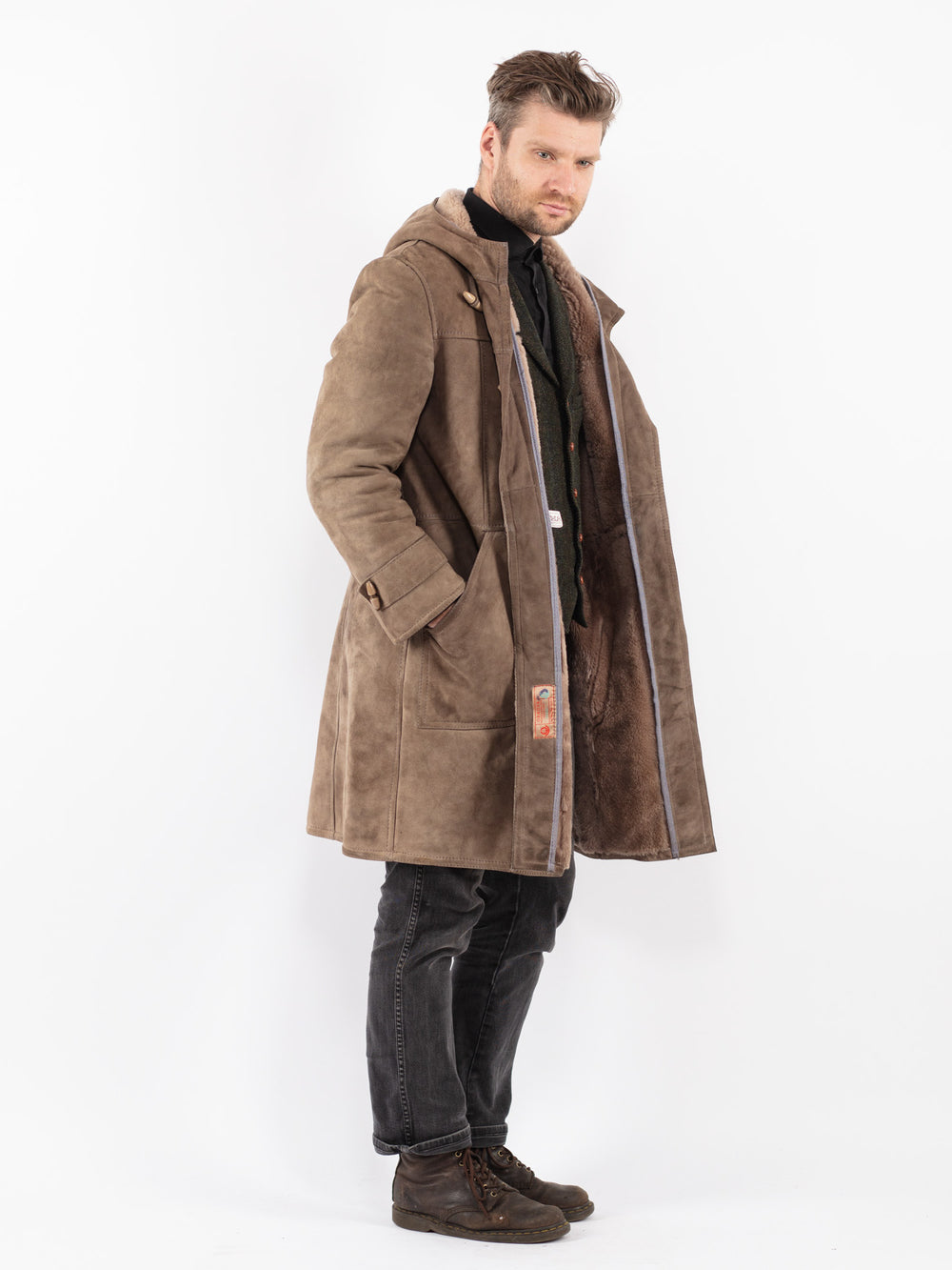 Vintage 70's Men Sheepskin Coat in Beige