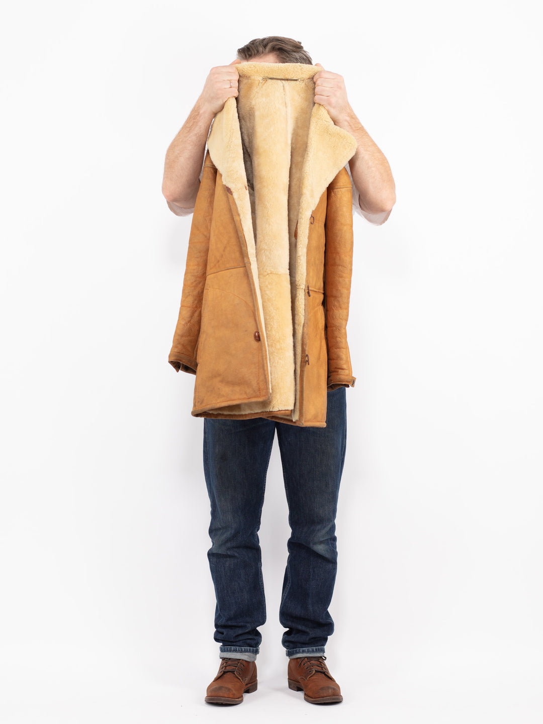 Vintage 70's Men Sheepskin Coat in BrownZ2689