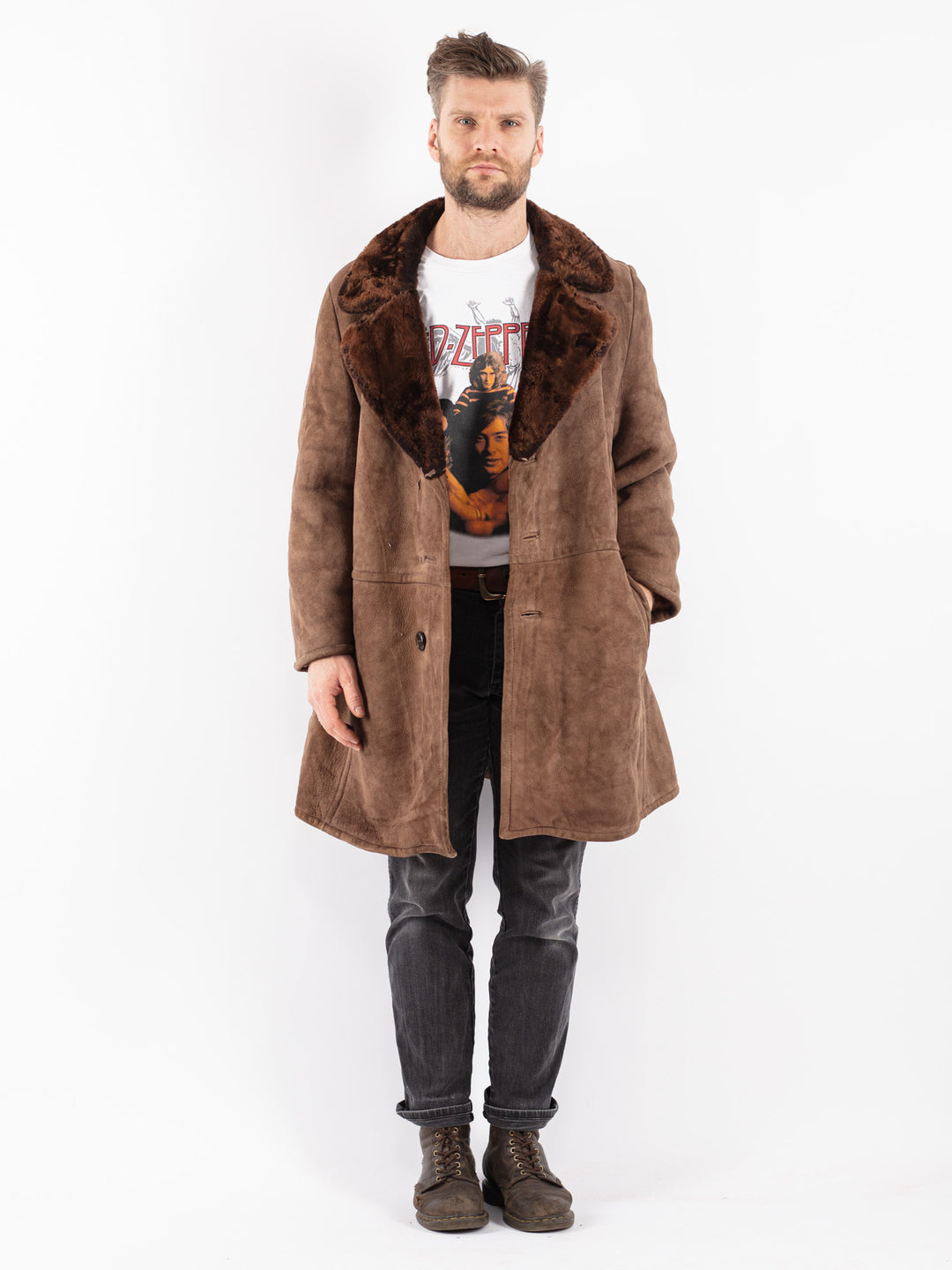 Vintage 70's Men Sheepskin Coat in Brown
