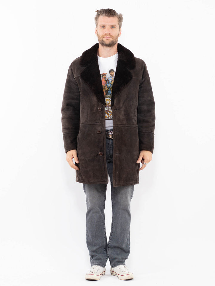 Vintage 70's Men Sheepskin Coat in GrayZ1961
