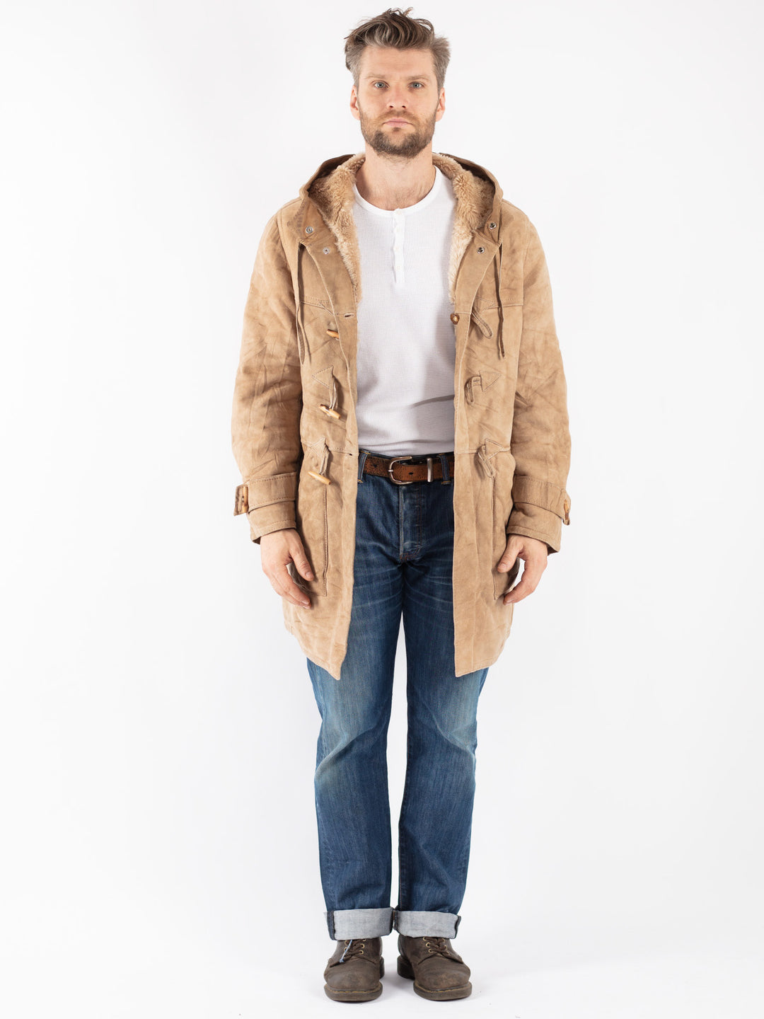 Vintage 70's Men Sheepskin Coat in Beige